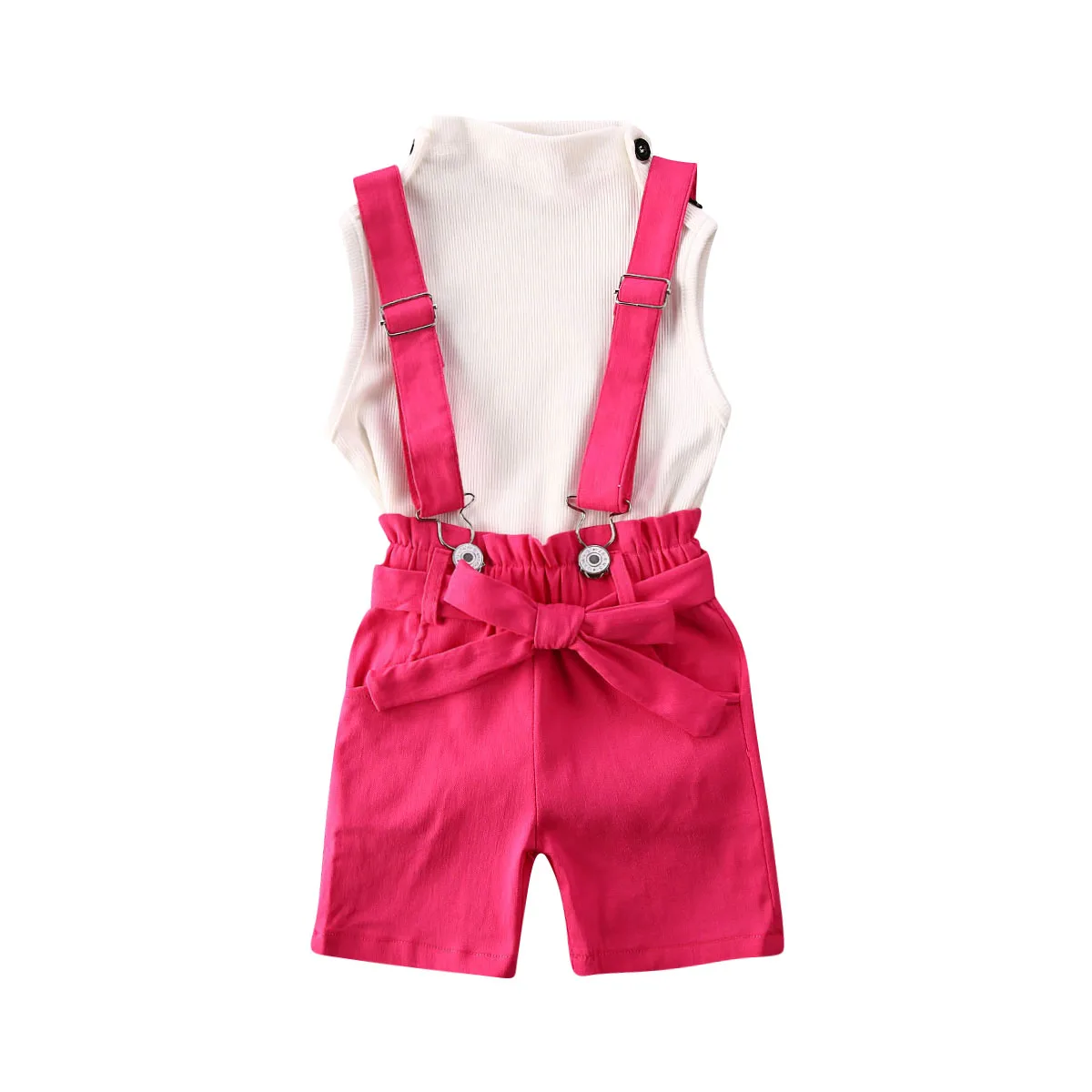 

Комплект летней одежды из 2 предметов для маленьких девочек, белая футболка + шорты, комбинезон, штаны