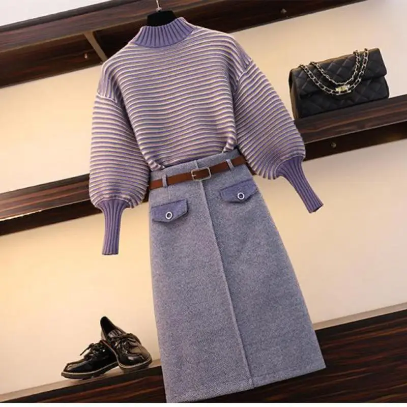 Модный женский Повседневный вязаный свитер размера плюс комплект из 2 предметов