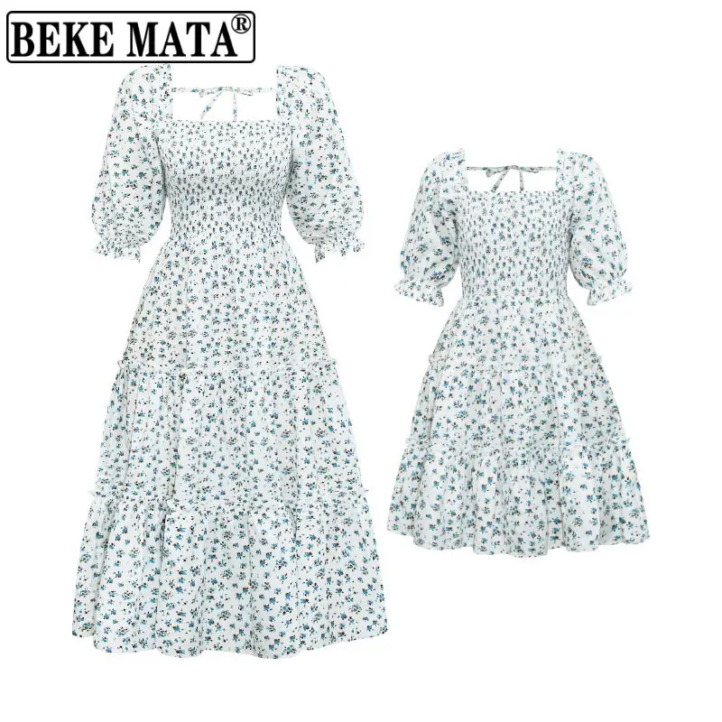 

BEKE MATA 2022 Spring Floral Print Half Sleeve Family Mom And Daughter Dress Family Look Mother Teen Daughter Matching Clothes