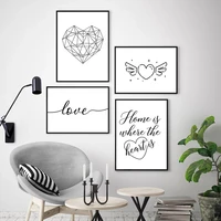 black white heart quotes line drawing posters and prints heart wing love wall art canvas painting nordic pictures home decor