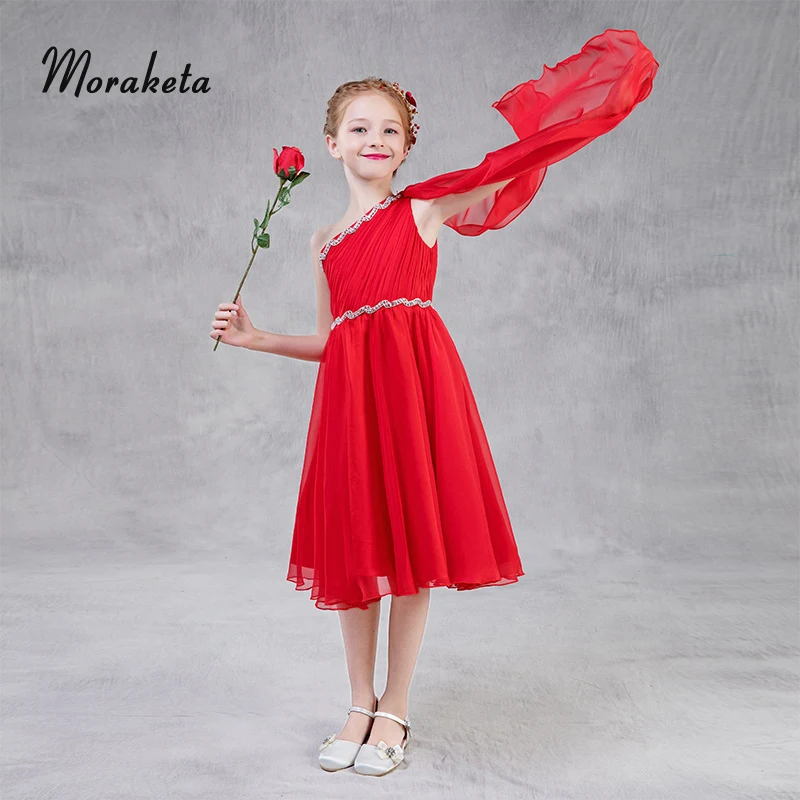 Шифоновое красное платье принцессы с цветочным узором для девочек элегантные