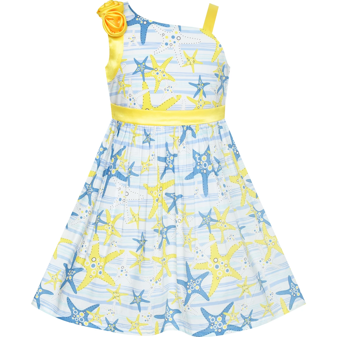 Sunny Fashion платья для девочек платье Одно плечо Морская звезда Цветок Платье