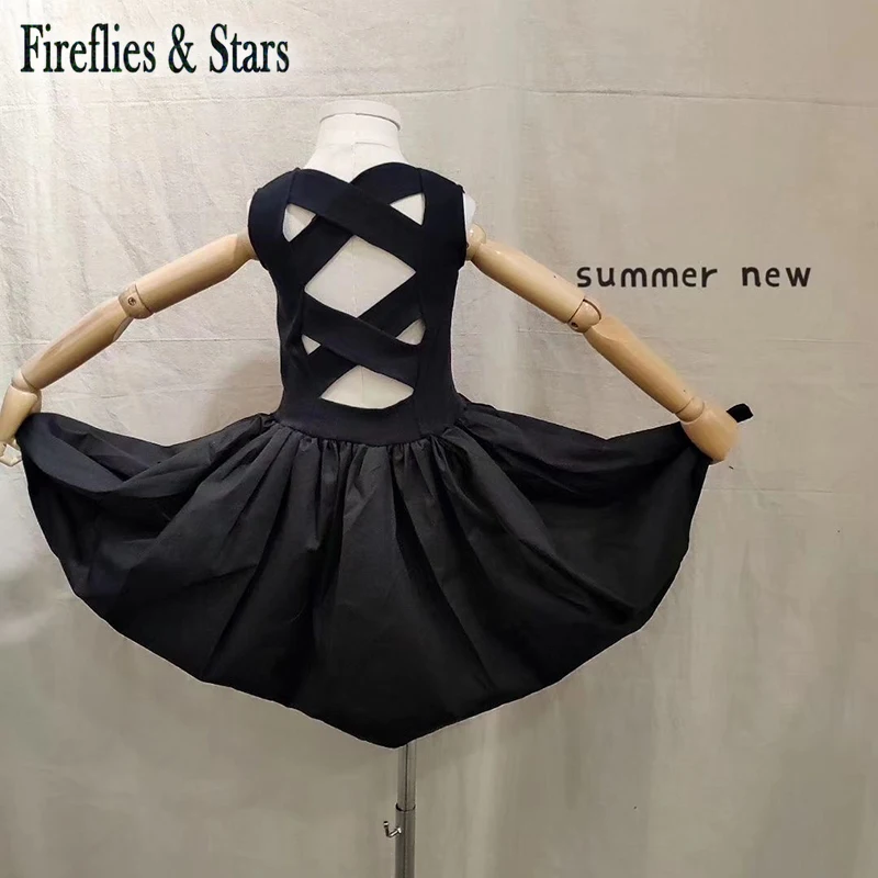 Летнее платье для девочек детское черное детские платья модная винтажная