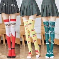 stockings women socks christmas cartoon style over knee cotton sexy slim ladies girls halloween gift 7 colors 1 pairs hot sale