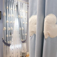 pastoral korean style white clouds and blue childrens room shade curtains for living dining room bedroom