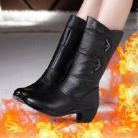 womens mother female ladies leather shoes boots knee high zipper winter warm plush mid calf plus size mid calf snow boot