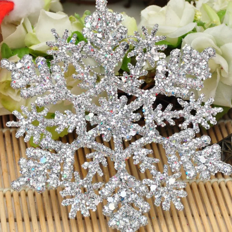 

12Pcs 4''(10cm) Sparkly Plastic Glitter Snowflake Christmas Ornaments Xmas Navidad Tree Garland Making Decorations