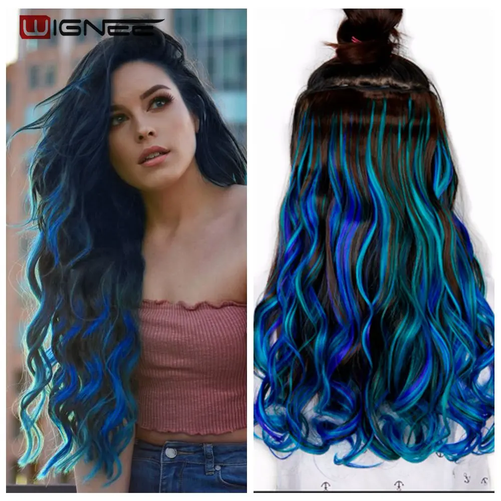 Wignee in one piece synthetic hair extension Long Wave Glueless Cosplay High Temperature Synthetic Fiber half Wig For Women Hair