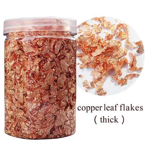 copper flakes(thick) Имитация золотых хлопьев, золотые фольги, осколки 10 г, серебристые листы золотого листа, чешуйки, золочение, живопись, украшения для ногтей, искусство и ремесла - Цвет: copper flakes(thick)