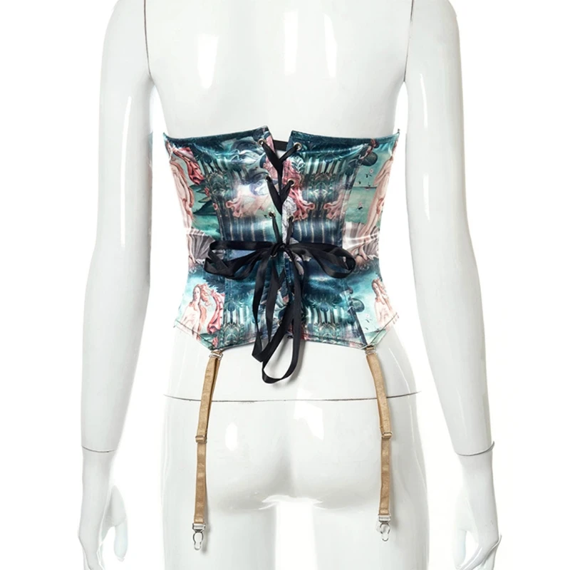 

Women Vintage Printing Bustier Tank Tops Sexy Sleeveless Slim Corset Crop Top with Chest Support for Party Club Ordinary