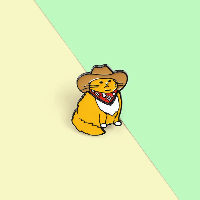 Pines Cute Kitten Cat Brooch Enamel Pin Cowboy Badge Pins Metal Brooches for Clothing Badges Backpack New Year Gift 2021 | Украшения и