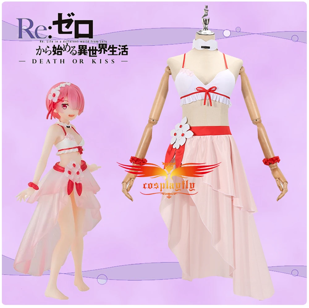

Anime Re:Life in a Different World from Zero Ram Cosplay Costume Adult Women Outfits Bikini Swimsuit Pink Beach Dress Halloween