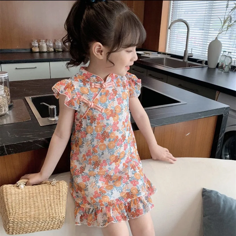 Лето 2022 детское приталенное платье в китайском стиле одежда для подростков с