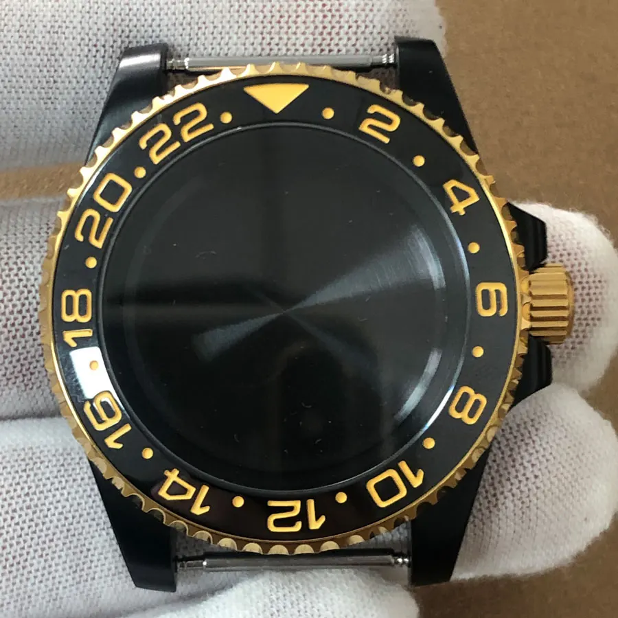 Новые часы 40 мм PVD Черный Золотой обод чехол сапфировое стекло 316L нержавеющая