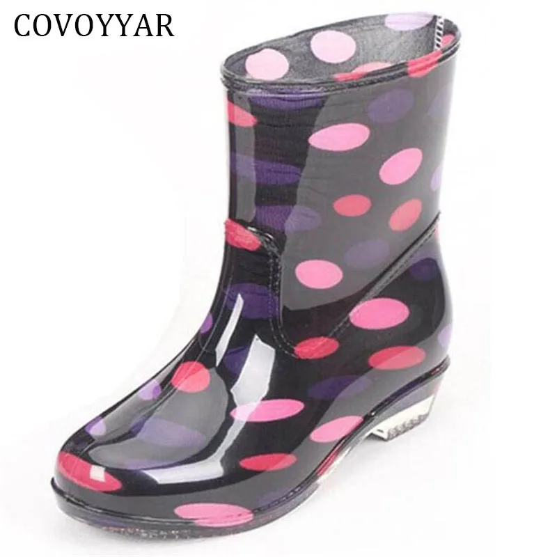 

COVOYYAR Rain Boots 2019 Colorful Spot Ankle Rubber Boots Fashion Waterproof Rainboot Slip-Resistant Water Women Shoes WBS551