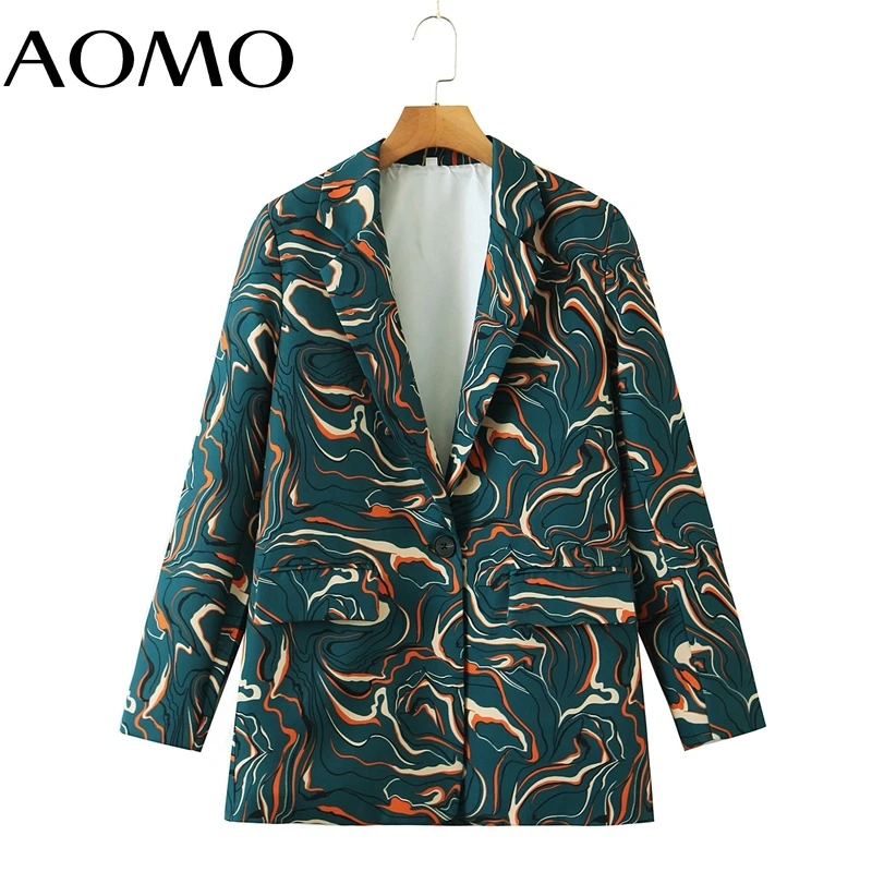 

Женский Винтажный Зеленый Блейзер AOMO с принтом, элегантный пиджак с длинным рукавом, женские костюмы, RB02A