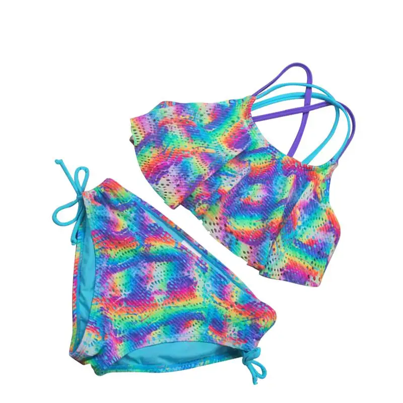 Детский Модный Купальник с вырезами бикини купальник красочный раздельный