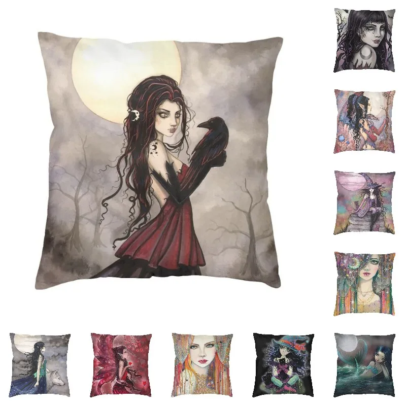 

Готический Фэнтезийный женский чехол с вороном Молли Харрисона на полнолунной подушке из полиэстера Чехол на подушку для автомобиля квадр...