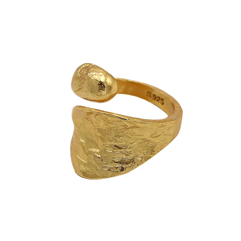 

HUANZHI 2020 New Korea Quality Texture Metal Water Droplets Irregular Tin Foil Paper Texture Opening Ring for Women Girl Jewelry