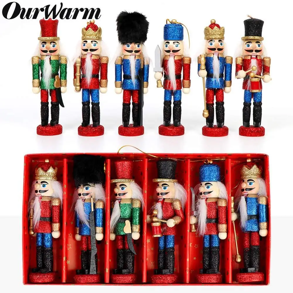 

6 шт. блестящие деревянные гайковерты OurWarm, рождественские украшения, гайковерты, фигурки, солдатик, марионетка, игрушка, рождественские под...