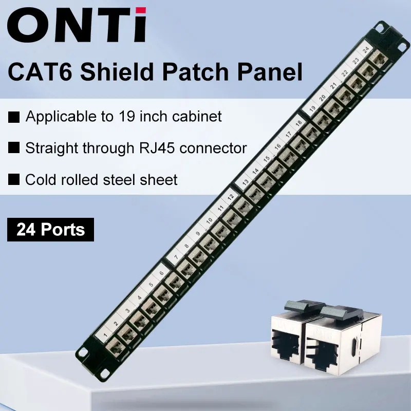 

ONTi 24 Port 1U CAT6 RJ45 Shielded Through Coupler Patch Panel Keystone Jack 19" Inch Rackmount Wall Mount Network Bracket