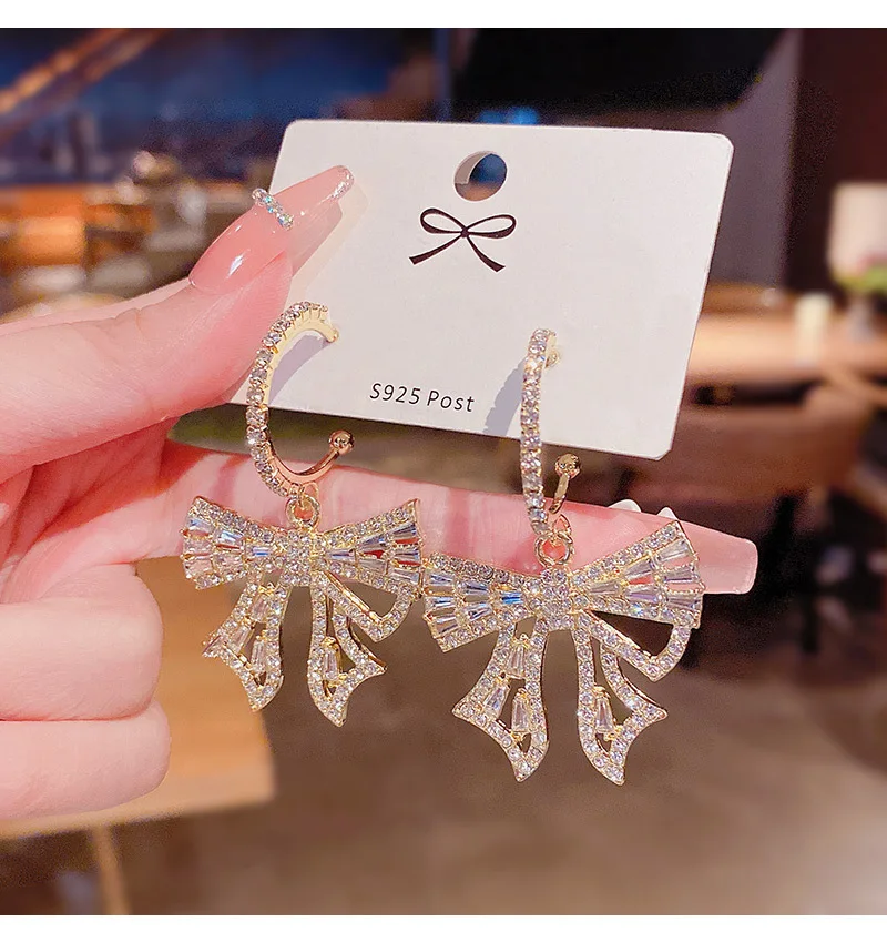 

New Trendy Exaggerated Big Bowknot Earrings For Women Inlaid Super Shining Zircon Exquisite Earrings Fashion Jewelry