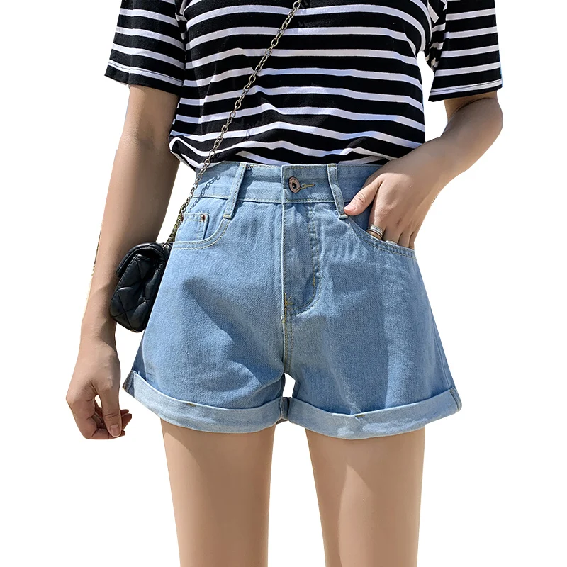 Женские винтажные джинсовые шорты COIGARSAM классические синие широкие с высокой