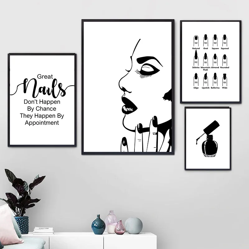Черно-белый модный постер для девочек рисунок ногтей макияж холст настенная