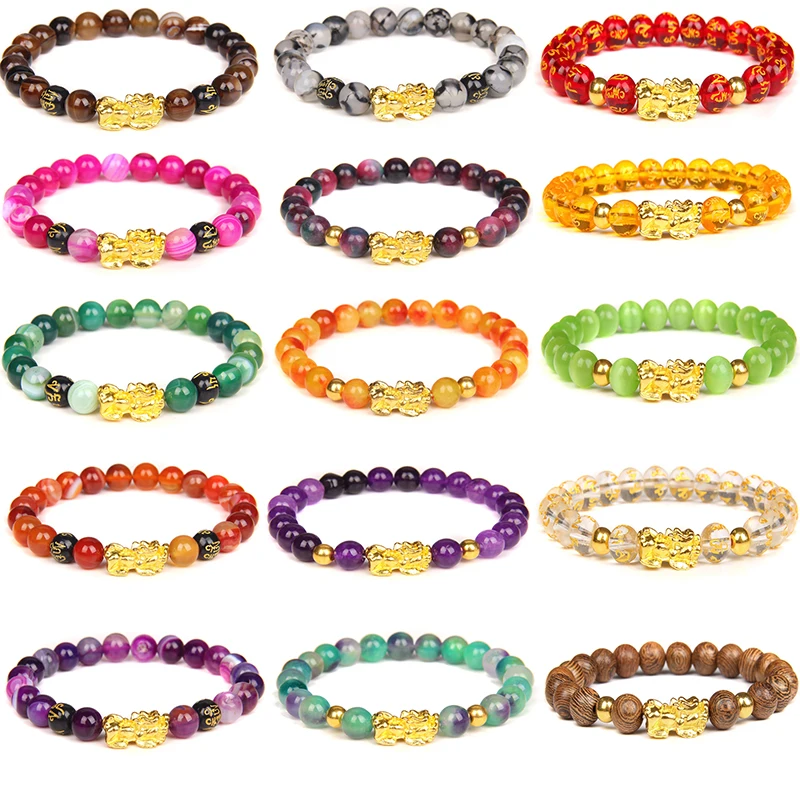 Браслет с натуральными камнями фэн-шуй браслет искусственными бусинами золотой