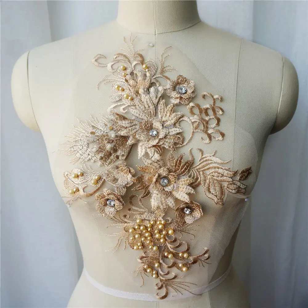 Кружевной вышитый бисер цвет золотой серый белый синий|Заплатки| |