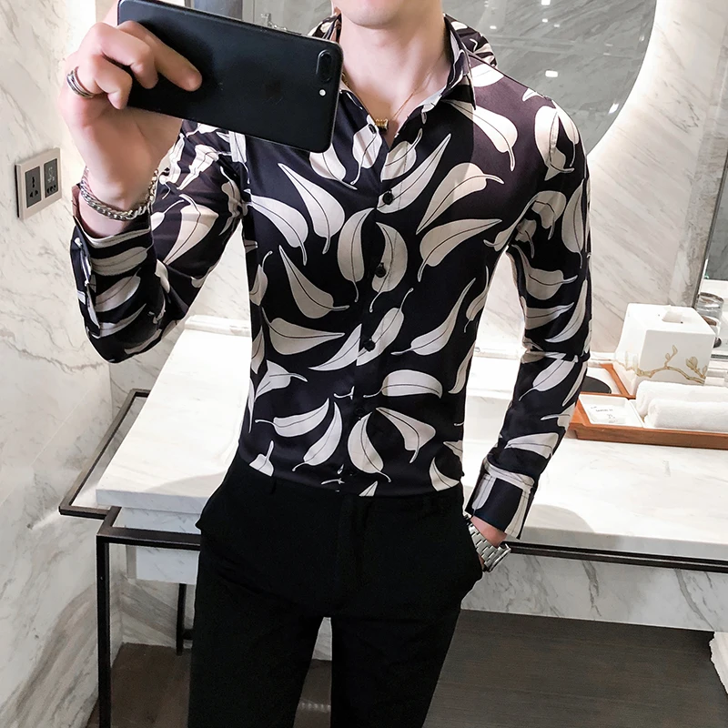 Рубашка мужская черная с длинным рукавом простой повседневный смокинг для клуба