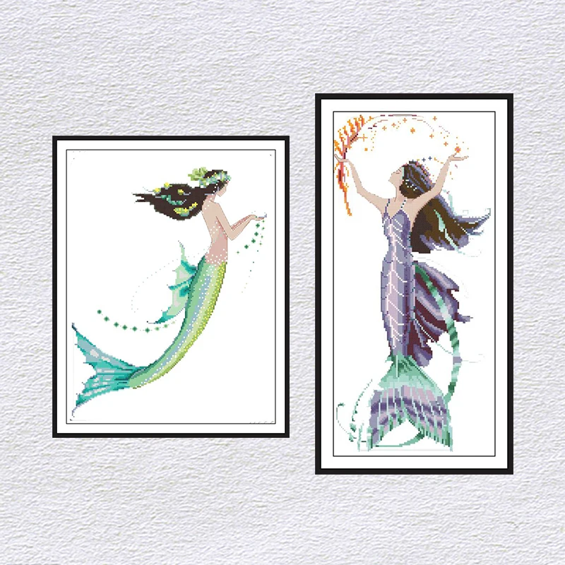 Joy Sunday синий фиолетовый Русалочка Набор для вышивки крестиком красивый узор с