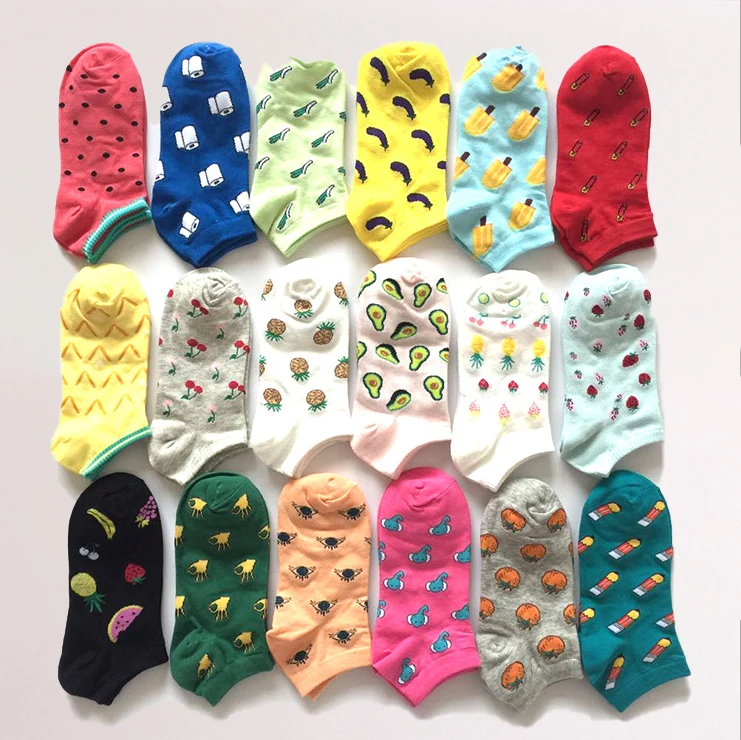 Женские носки башмачки на весну и лето короткие в Корейском стиле с принтом