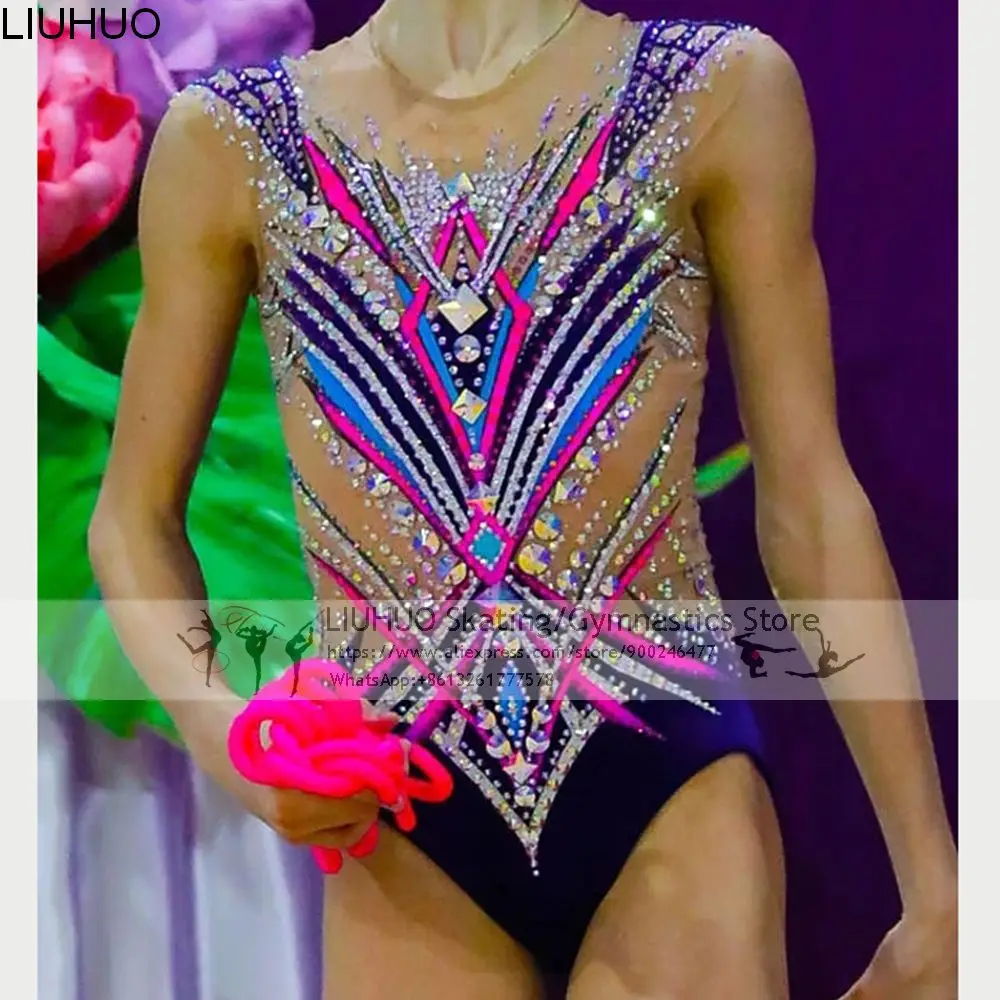 Verkauf LIUHUO Eis Eiskunstlauf Kleid Mädchen Teens Rhythmische Gymnastik Trikots Frauen Spandex Orange Kristalle Wettbewerb Großhandel