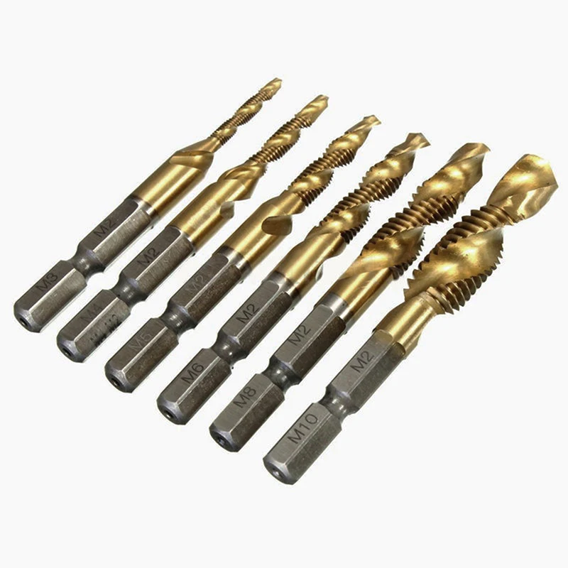 

6Pcs HSS 6542 Titanium Coated M3-M10 Combination Hex Bits Tap Set Kit