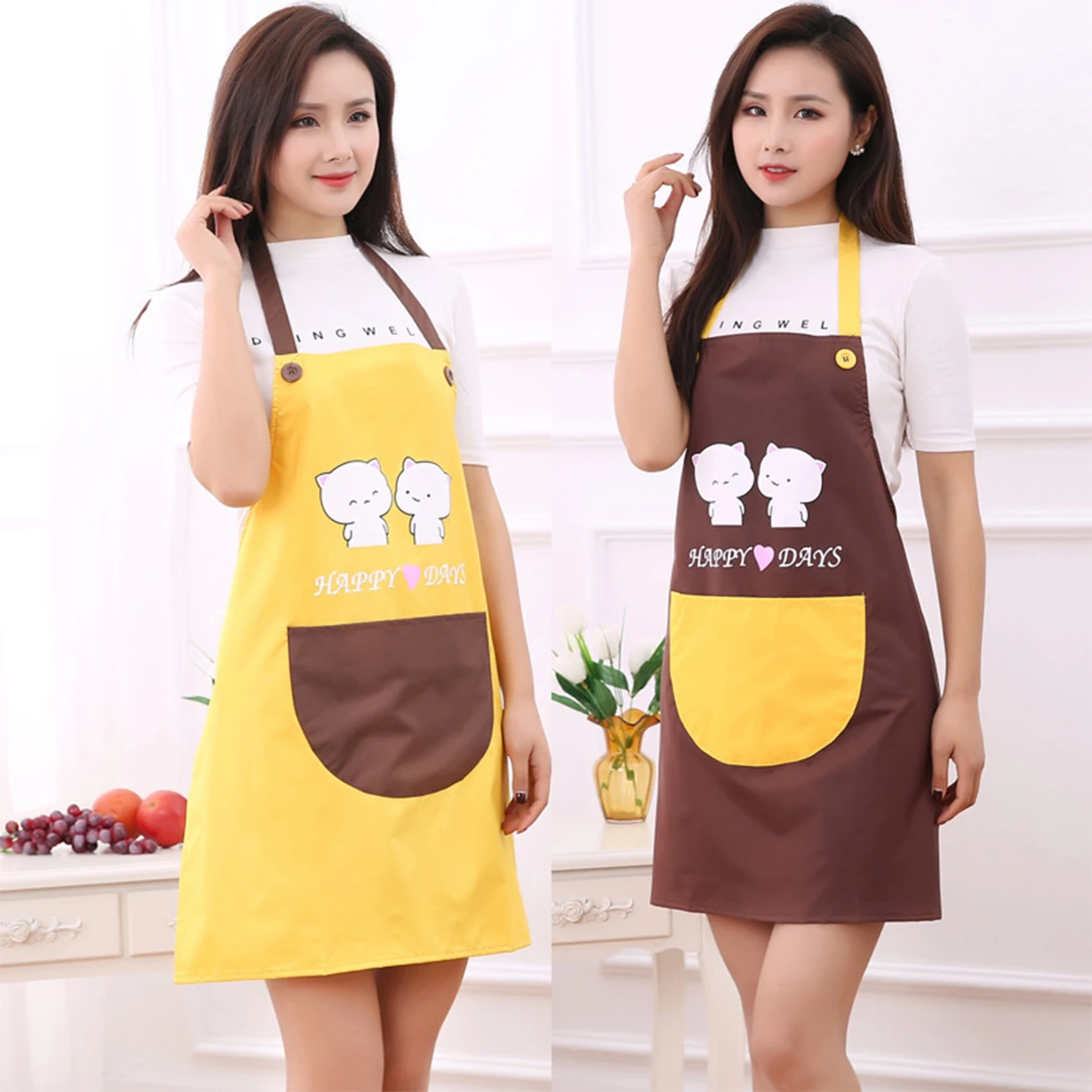 

Adult waterproof polyester kitchen apron adult back home baking cafeteria cleaning kitchen accessories 1PCS