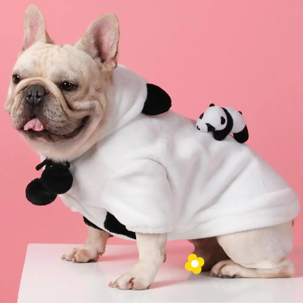 

Dog Hoodie Cute Panda Decor Comfortable Flannel Puppy Two-legged Clothes Coat for Pet Clothes