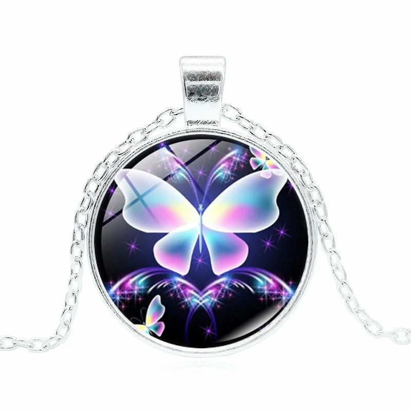 Красивая бабочка кабошон с фото стеклянный кулон ожерелье для женщин модные