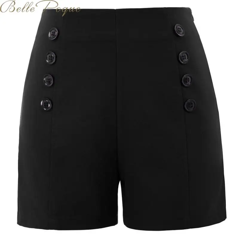 Belle poque шорты на молнии с эластичной талией для фитнеса высокой черные однотонные