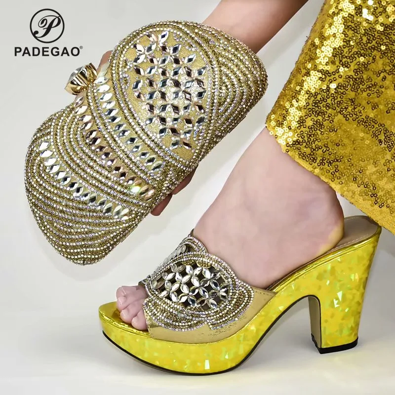 

Высококачественная обувь золотого цвета в итальянском стиле, дизайнерская обувь для африканвечерние с комплектом сумок, бесплатная достав...