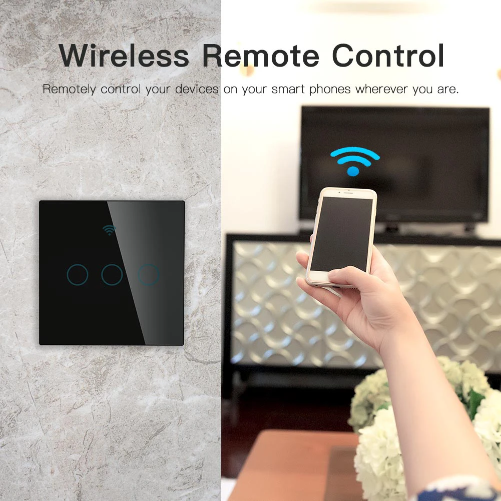 Умный настенный выключатель черный Wi Fi без проводов беспроводной с пультом