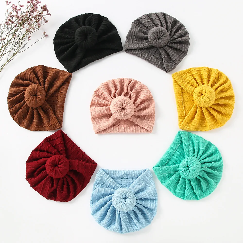 

2021 Waffle Turban Baby Round Knot Headwraps Infant Donuts Headbands Girls Kids Bonnet Beanie Caps Newborn Photography Props