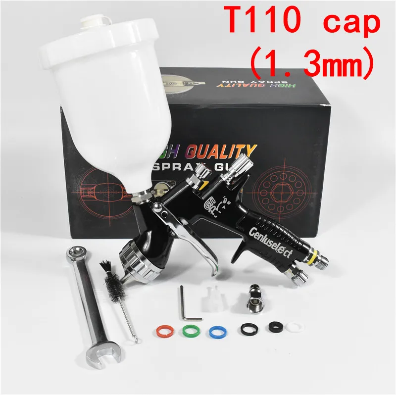 black T110 cap Профессиональный GTI/TTS pro lite Золотой Краскораспылитель TE20/T110 1,3 мм сопло распылитель краскопульт на водной основе Воздушный Распылитель, высокая эффективность - Цвет: black T110 cap
