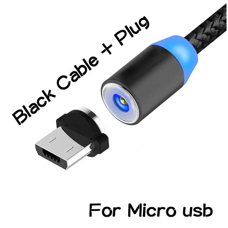 Магнитный usb-кабель для быстрой зарядки, магнитный кабель типа C для зарядки и передачи данных, шнур для мобильного телефона, 1 м, 2 м, кабель Microusb type-C для iPhone - Цвет: Black micro usb