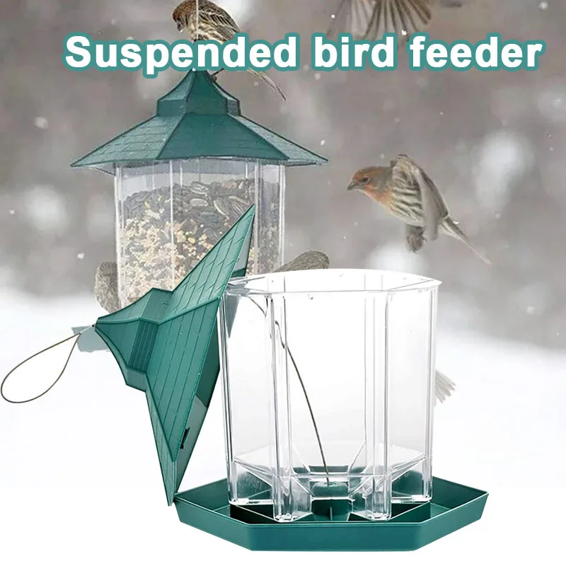 

Green Pavilion Birds feeder Wild Birds Feeder Outdoor Food Container Hanging Birdhouse B2Cshop