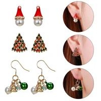 rinhoo 3 pairsset christmas earrings christmas hat christmas tree bells earrings xmas new year gift for women