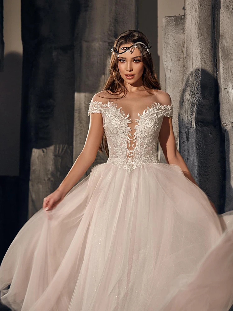 

Hi Shy Bride New Simple Wedding Dress Backless Sleeveless Design Chiffon Lace Bride Dresses Princess Dress Plus Size Tailor-made