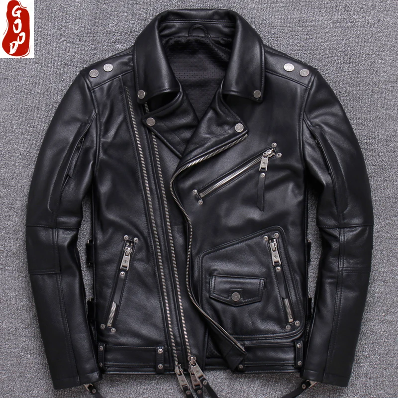

Spring Autumn 100% Real Cow Leather Jacket Men Winter Clothes 2021 Natural Streetwear Moto Biker Genuine Leather Coat 008