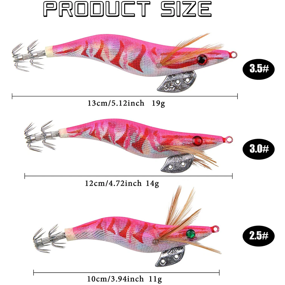20Pcs/Bag Wood Shrimp Lures Squid Jig Fishing Hook Octopus Cuttlefish Artificial Jigging Lures Hard Squid Baits