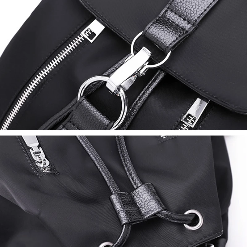 

Simple Trending Solid Color Nylon Women's Backpacks Casual Large Capacity Design Black School Bags for Teenager